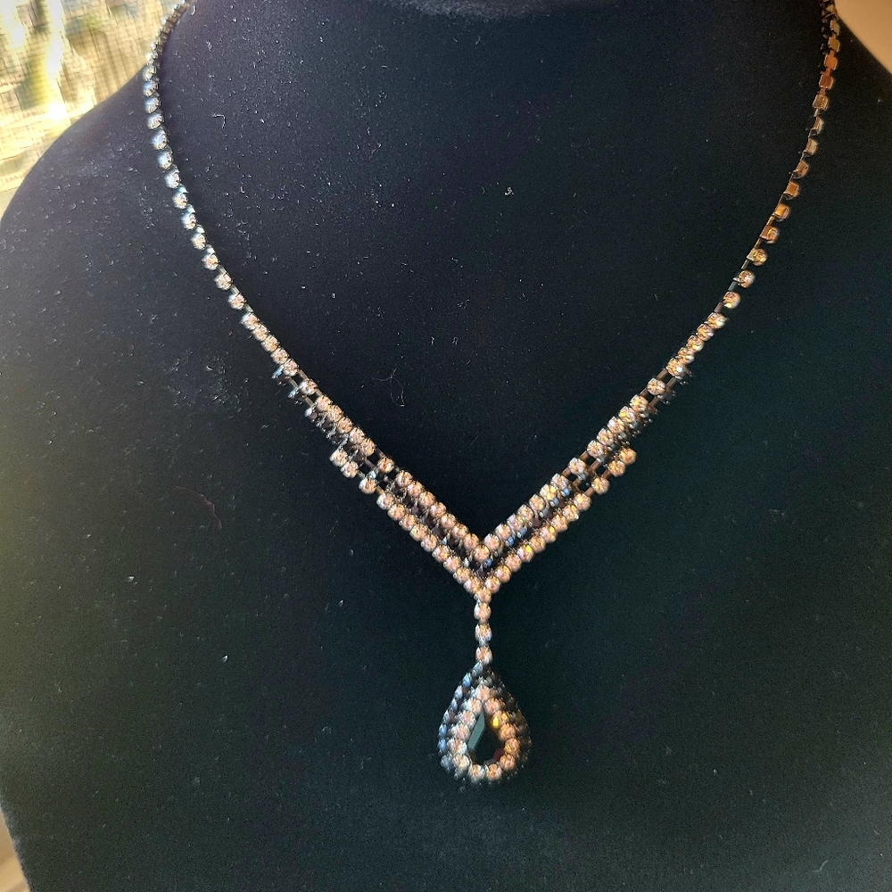 Six Elegant Silver Tone and Black Rhinestone Necklaces - Picture 5 of 7